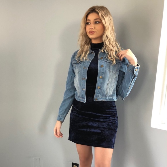 Ruffle back denim jacket- medium wash jean jacket - Picture 3 of 8